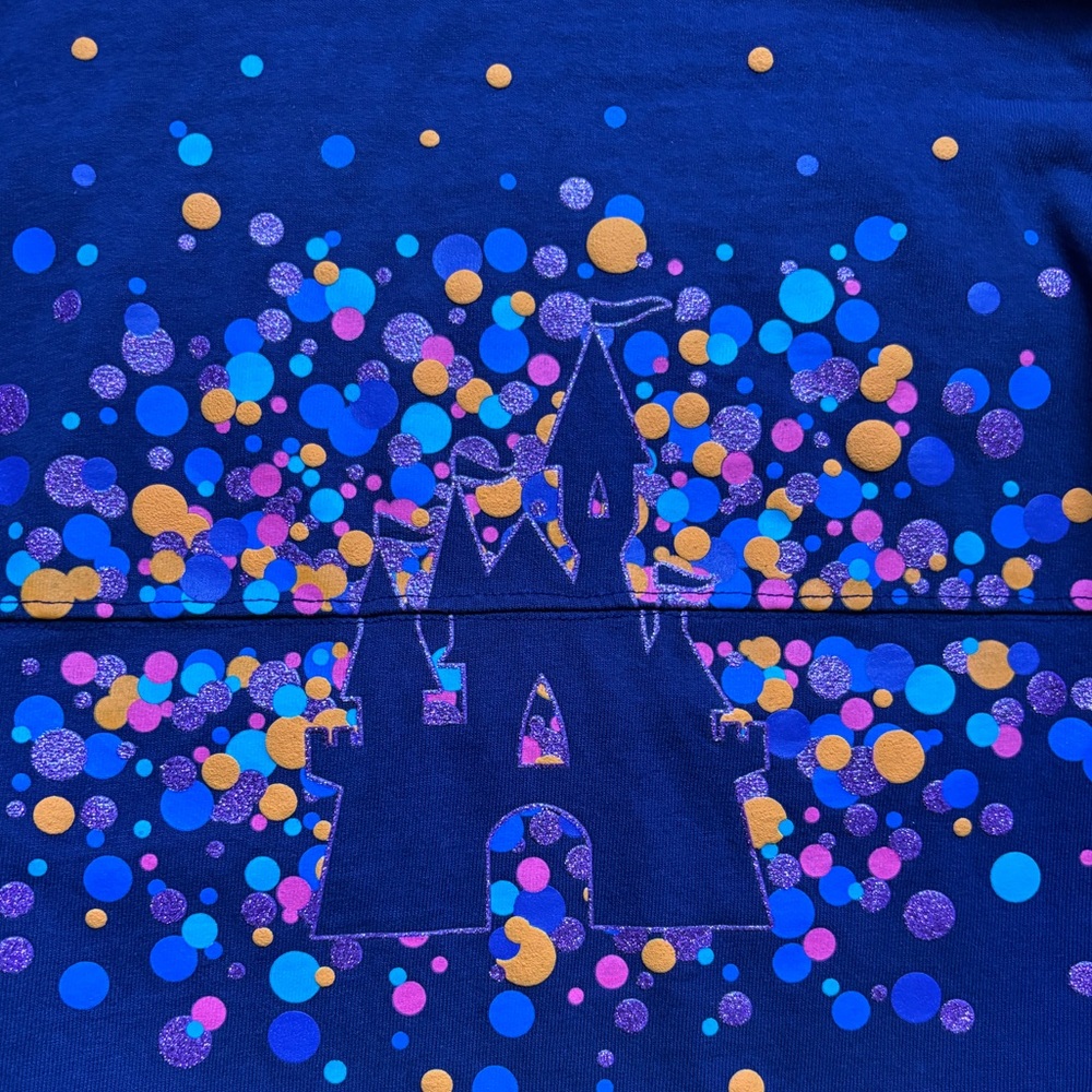 Disneyland Resort Parks Top Medium Castle Spirit Jersey Puff Confetti Purple - Picture 5 of 8
